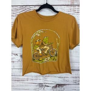Womens Frog & Toad Together Mustard Gold Bicycle Riding Graphic Crop T Shirt S